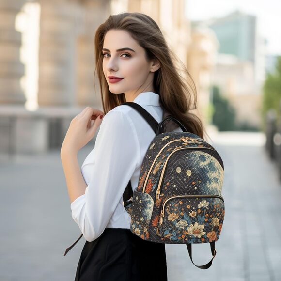 3769 Moon Stars Flower Backpack Purse Rucksack Travel Shoulder Bag Casual main image 6